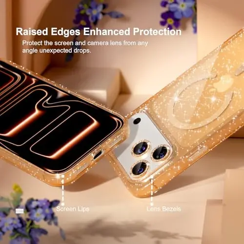 Choiche Magnetic for iPhone 17 Pro Case Compatible with MagSafe, Women Cute Glitter Sparkly Phone Case with Diamond Camera Lens Protectors, Military-Grade Drop Protection 6.3