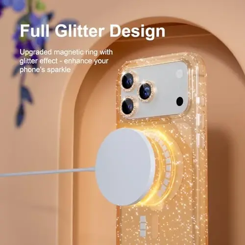 Choiche Magnetic for iPhone 17 Pro Case Compatible with MagSafe, Women Cute Glitter Sparkly Phone Case with Diamond Camera Lens Protectors, Military-Grade Drop Protection 6.3