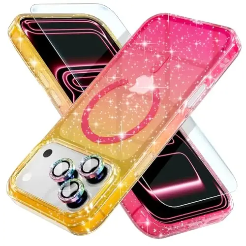Choiche Magnetic for iPhone 17 Pro Case Compatible with MagSafe, Women Cute Glitter Sparkly Phone Case with Diamond Camera Lens Protectors, Military-Grade Drop Protection 6.3