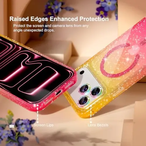 Choiche Magnetic for iPhone 17 Pro Case Compatible with MagSafe, Women Cute Glitter Sparkly Phone Case with Diamond Camera Lens Protectors, Military-Grade Drop Protection 6.3