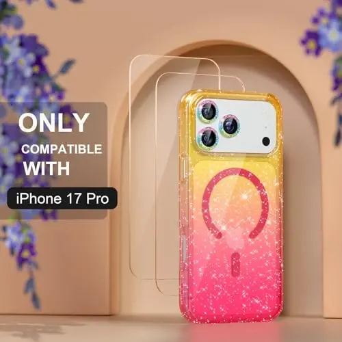 Choiche Magnetic for iPhone 17 Pro Case Compatible with MagSafe, Women Cute Glitter Sparkly Phone Case with Diamond Camera Lens Protectors, Military-Grade Drop Protection 6.3
