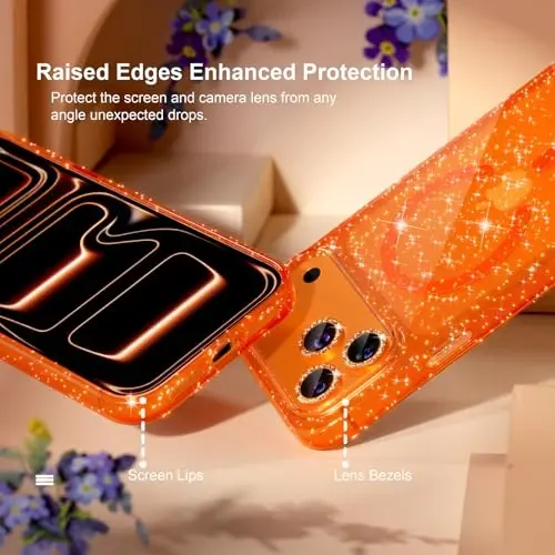 Choiche Magnetic for iPhone 17 Pro Case Compatible with MagSafe, Women Cute Glitter Sparkly Phone Case with Diamond Camera Lens Protectors, Military-Grade Drop Protection 6.3