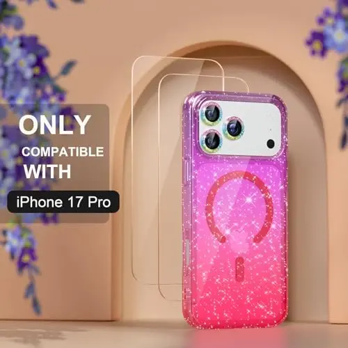 Choiche Magnetic for iPhone 17 Pro Case Compatible with MagSafe, Women Cute Glitter Sparkly Phone Case with Diamond Camera Lens Protectors, Military-Grade Drop Protection 6.3