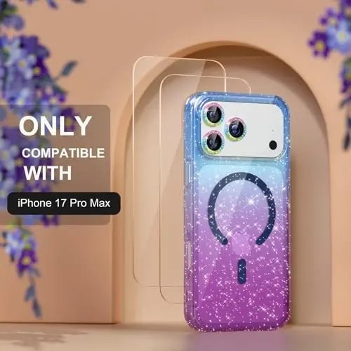 Choiche Magnetic for iPhone 17 Pro Max Case Compatible with MagSafe, Women Cute Glitter Sparkly Phone Case with Diamond Camera Lens Protectors, Military-Grade Drop Protection 6.9