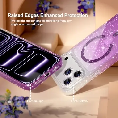 Choiche Magnetic for iPhone 17 Pro Max Case Compatible with MagSafe, Women Cute Glitter Sparkly Phone Case with Diamond Camera Lens Protectors, Military-Grade Drop Protection 6.9