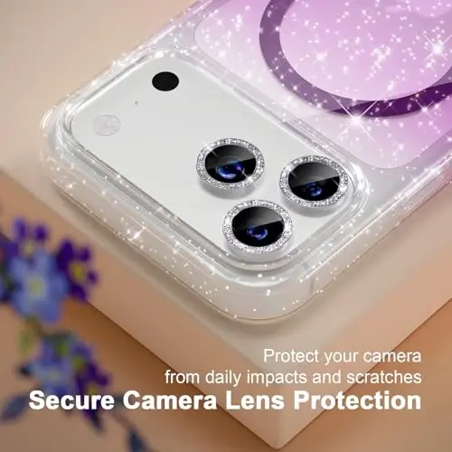 Choiche Magnetic uchun iPhone 17 Pro Max G‘ilof MagSafe bilan mos keladi, Ayollar uchun Yoqimli yaltiroq yaltiroq telefon g‘ilofi olmos kamera linzalari himoyachilari bilan, Harbiy darajadagi tushishdan himoya 6.9
