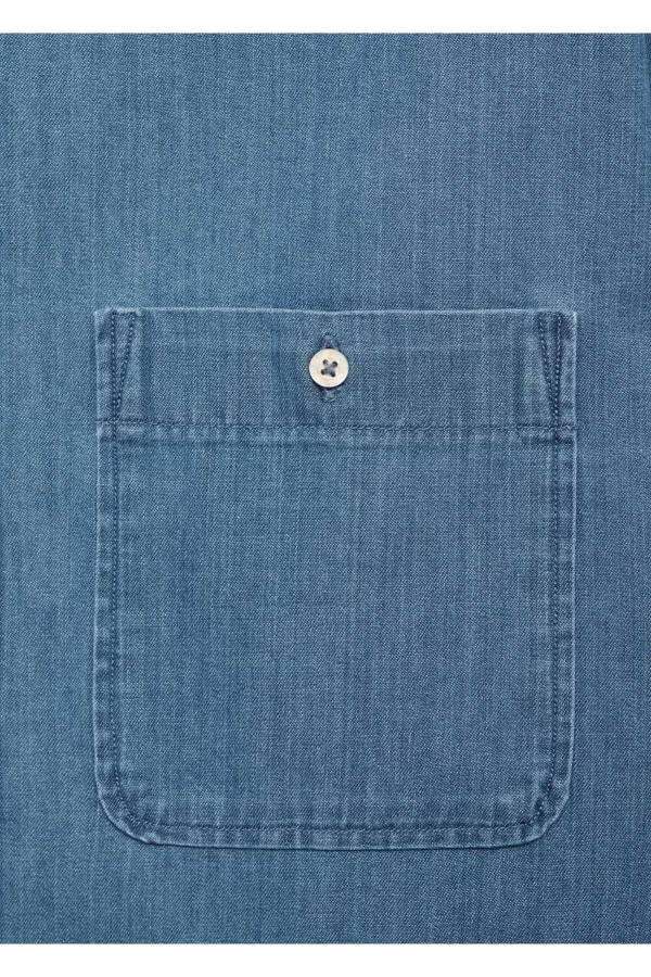 Chokli Regulyar Kesimli Denim Ko'ylak Uzunligi - 5