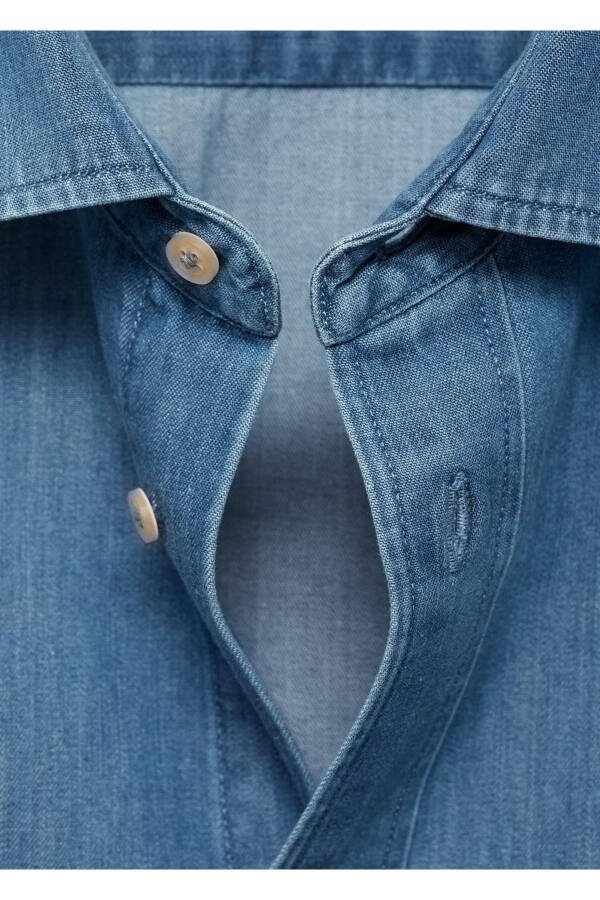 Chokli Regulyar Kesimli Denim Ko'ylak Uzunligi - 7