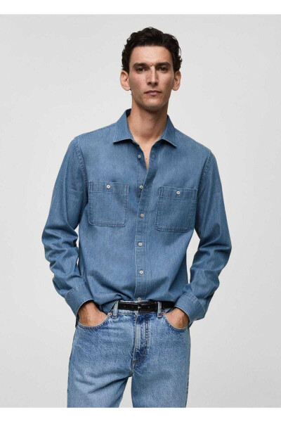 Chokli Regulyar Kesimli Denim Ko'ylak Uzunligi - MANGO MAN