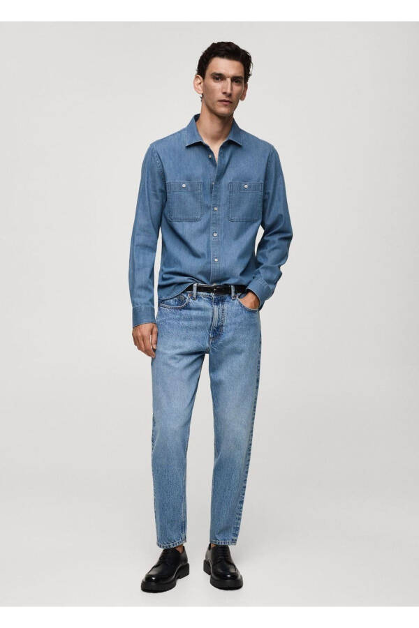 Chokli Regulyar Kesimli Denim Ko'ylak Uzunligi - 2