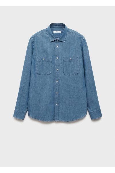Chokli Regulyar Kesimli Denim Ko'ylak Uzunligi - 3