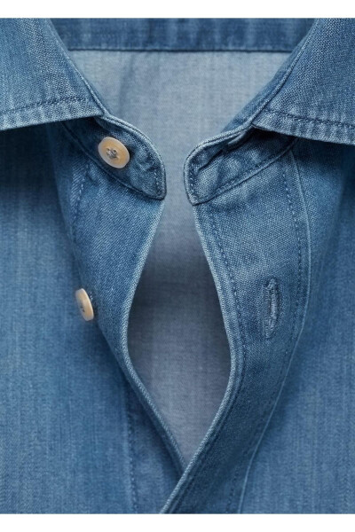 Chokli Regulyar Kesimli Denim Ko'ylak Uzunligi - 7