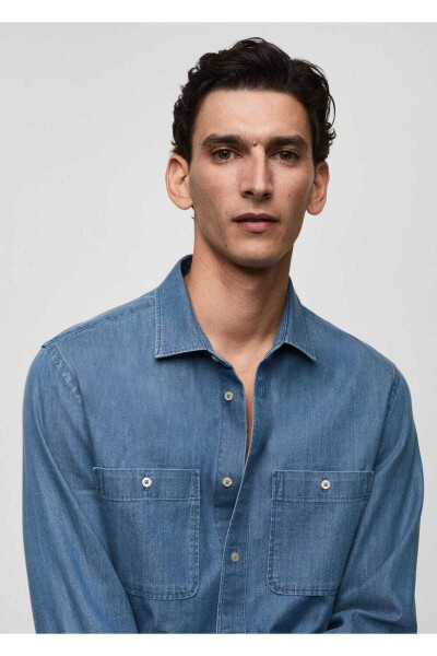 Chokli Regulyar Kesimli Denim Ko'ylak Uzunligi - 8