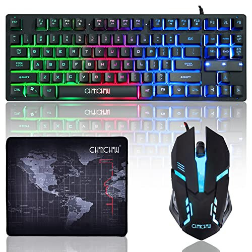 CHONCHOW 87 Keys TKL Gaming Keyboard and Mouse Combo, Wired LED Rainbow Backlit Keyboard 800-3200 DPI RGB Mouse, Gaming for PS4 Xbox PC Laptop Mac - 7