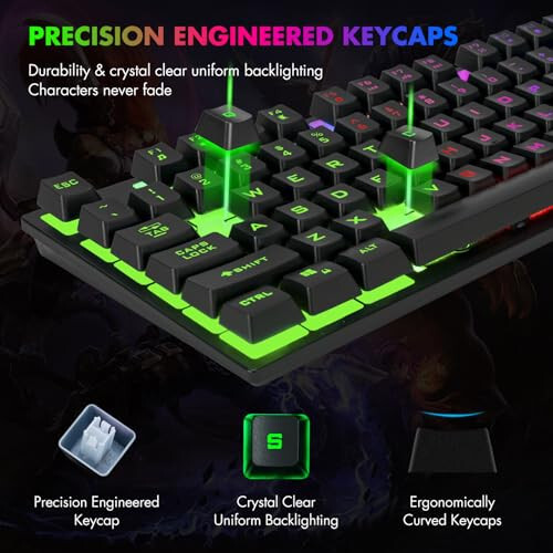 CHONCHOW 87 Keys TKL Gaming Keyboard and Mouse Combo, Wired LED Rainbow Backlit Keyboard 800-3200 DPI RGB Mouse, Gaming for PS4 Xbox PC Laptop Mac - 3