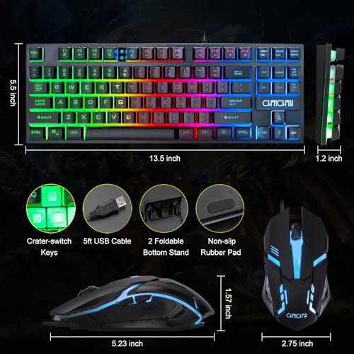 CHONCHOW 87 Keys TKL Gaming Keyboard and Mouse Combo, Wired LED Rainbow Backlit Keyboard 800-3200 DPI RGB Mouse, Gaming for PS4 Xbox PC Laptop Mac - 4