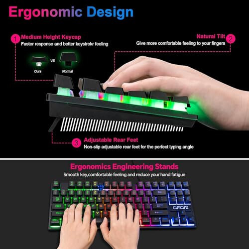 CHONCHOW 87 Keys TKL Gaming Keyboard and Mouse Combo, Wired LED Rainbow Backlit Keyboard 800-3200 DPI RGB Mouse, Gaming for PS4 Xbox PC Laptop Mac - 5