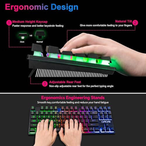 CHONCHOW 87 Keys TKL Gaming Keyboard and Mouse Combo, Wired LED Rainbow Backlit Keyboard 800-3200 DPI RGB Mouse, Gaming for PS4 Xbox PC Laptop Mac - 5