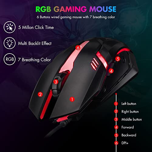 CHONCHOW 87 Tuşlu TKL Oyun Klavyesi ve Fare Kombosu, Kablolu LED Gökkuşağı Arka Aydınlatmalı Klavye 800-3200 DPI RGB Fare, PS4 Xbox PC Dizüstü Bilgisayar Mac için Oyun - 12