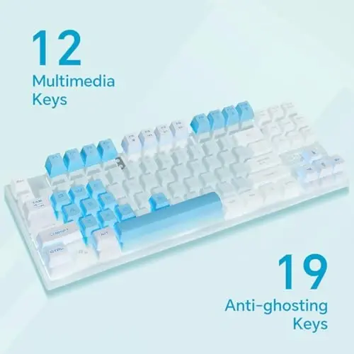 CHONCHOW Blue Keyboard and Mouse Combo, 87 Keys TKL USB Wired LED Light Up Backlit Keyboard, 800-3200 DPI RGB Mouse, Blue Mouse and Keyboard Combo for PS4 PS5 PC Laptop Mac Computers - 3