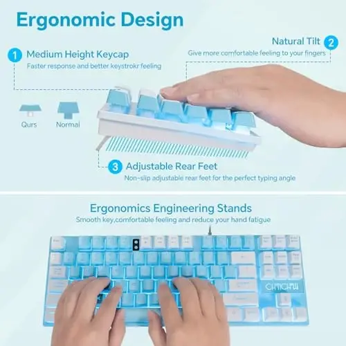 CHONCHOW Blue Keyboard and Mouse Combo, 87 Keys TKL USB Wired LED Light Up Backlit Keyboard, 800-3200 DPI RGB Mouse, Blue Mouse and Keyboard Combo for PS4 PS5 PC Laptop Mac Computers - 4