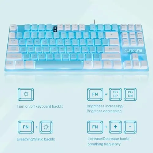 CHONCHOW Blue Keyboard and Mouse Combo, 87 Keys TKL USB Wired LED Light Up Backlit Keyboard, 800-3200 DPI RGB Mouse, Blue Mouse and Keyboard Combo for PS4 PS5 PC Laptop Mac Computers - 5