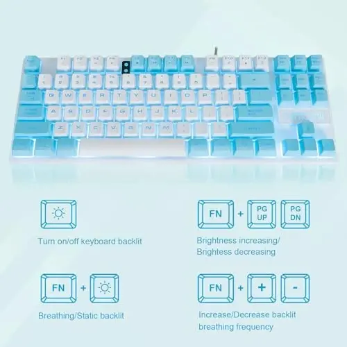 CHONCHOW Blue Klaviatura va sichqoncha toʻplami, 87 ta tugmachali TKL USB simli LED yoritgichli klaviatura, 800-3200 DPI RGB sichqoncha, PS4 PS5 PC noutbuk Mac kompyuterlari uchun koʻk sichqoncha va klaviatura toʻplami - 5