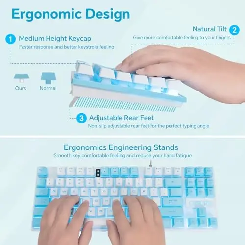 CHONCHOW Blue Klaviatura va sichqoncha toʻplami, 87 ta tugmachali TKL USB simli LED yoritgichli klaviatura, 800-3200 DPI RGB sichqoncha, PS4 PS5 PC noutbuk Mac kompyuterlari uchun koʻk sichqoncha va klaviatura toʻplami - 4
