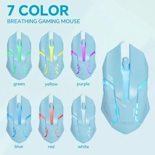 CHONCHOW Blue Klaviatura va sichqoncha toʻplami, 87 ta tugmachali TKL USB simli LED yoritgichli klaviatura, 800-3200 DPI RGB sichqoncha, PS4 PS5 PC noutbuk Mac kompyuterlari uchun koʻk sichqoncha va klaviatura toʻplami - 6