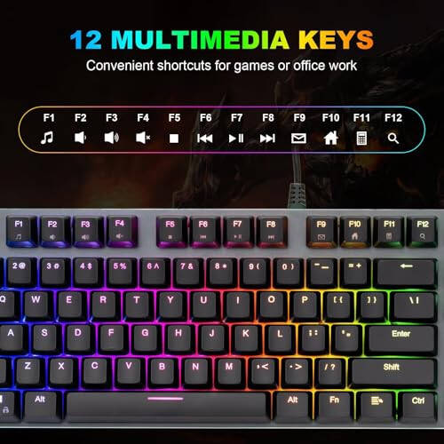 CHONCHOW Full Size Mechanical Gaming Keyboard with Red Switches, Wired USB 104 Keys RGB Gaming Keyboard Backlit with Number Pad/Anti-Ghosting for Xbox PS4 PS5 Mac PC Laptop Gamer - Black - 3