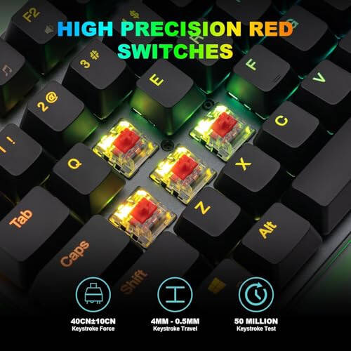 CHONCHOW Full Size Mechanical Gaming Keyboard with Red Switches, Wired USB 104 Keys RGB Gaming Keyboard Backlit with Number Pad/Anti-Ghosting for Xbox PS4 PS5 Mac PC Laptop Gamer - Black - 4