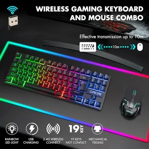 CHONCHOW Wireless Gaming Keyboard and Mouse Combo, Rechargeable 87 Key LED Light Up Keyboard Ergonomic Gaming Mouse, Backlit Wireless Mouse and Keyboard for Xbox PS4 PS4 PC Laptop - CHONCHOW (1)