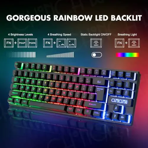 CHONCHOW Wireless Gaming Keyboard and Mouse Combo, Rechargeable 87 Key LED Light Up Keyboard, Ergonomic Wireless Gaming Mouse, Backlit for Xbox PS4 PC Laptop - 5