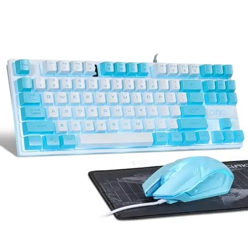 CHONCHOW Blue Keyboard and Mouse Combo, 87 Keys TKL USB Wired LED Light Up Backlit Keyboard, 800-3200 DPI RGB Mouse, Blue Mouse and Keyboard Combo for PS4 PS5 PC Laptop Mac Computers 