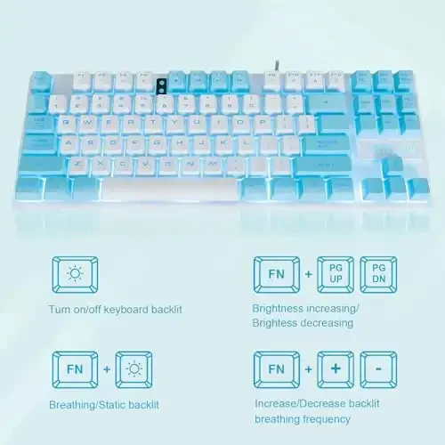 CHONCHOW Blue Keyboard and Mouse Combo, 87 Keys TKL USB Wired LED Light Up Backlit Keyboard, 800-3200 DPI RGB Mouse, Blue Mouse and Keyboard Combo for PS4 PS5 PC Laptop Mac Computers - 5