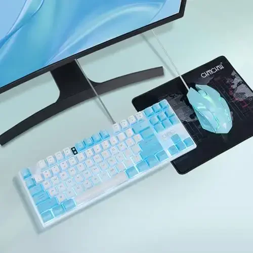 CHONCHOW Blue Keyboard and Mouse Combo, 87 Keys TKL USB Wired LED Light Up Backlit Keyboard, 800-3200 DPI RGB Mouse, Blue Mouse and Keyboard Combo for PS4 PS5 PC Laptop Mac Computers - 7