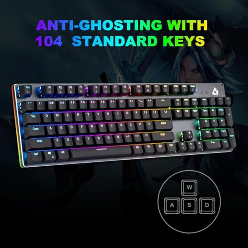 CHONCHOW Tam Boy Mekanik Oyun Klavyesi Kırmızı Anahtarlar ile, Kablolu USB 104 Tuşlu RGB Oyun Klavyesi Arka Aydınlatmalı Numpad/Anti-Ghosting ile Xbox PS4 PS5 Mac PC Laptop Oyuncu - Siyah - 2