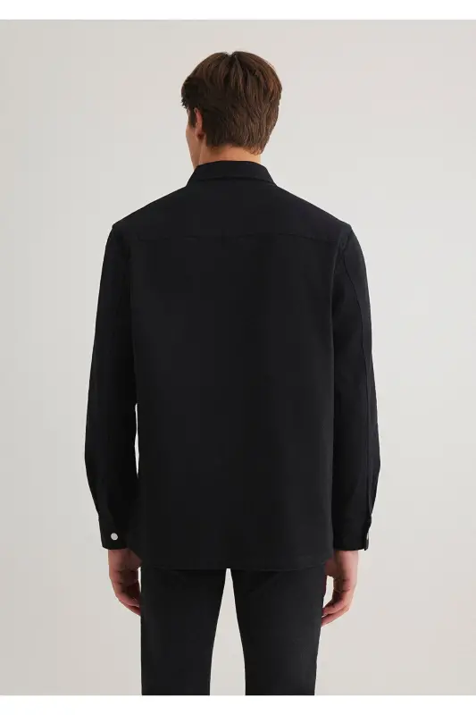 Cho'ntak detallari bilan qora ko'ylak Regular Fit / Oddiy Kesim - 5