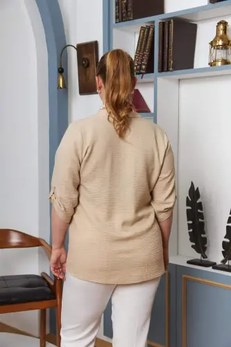 Cho'ntak qopqoqli tosh detalli katta o'lchamli vizon ko'ylak - 3