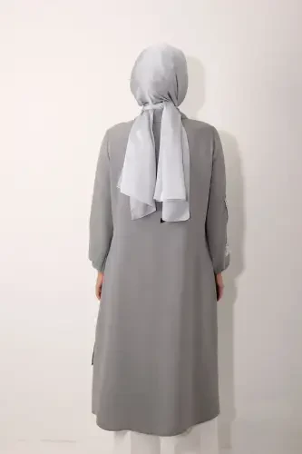 Cho'ntak va yengi payetli uzun tunika - Kulrang - 5