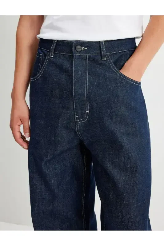 Cho'ntakli batafsil paxtalik keng super baggy jinsi shim - 6