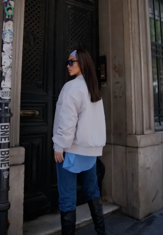 Cho'ntakli Bomber Kurtka - Oq - 3