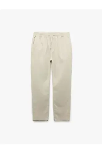 Cho'ntakli detallari bor zig'ir paxta aralashmali belbog'li shim - 1