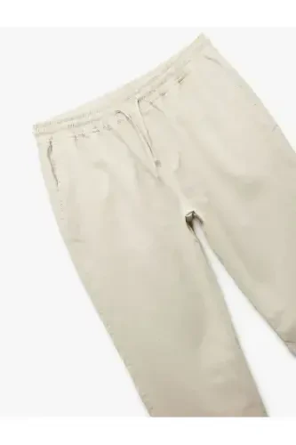 Cho'ntakli detallari bor zig'ir paxta aralashmali belbog'li shim - 5