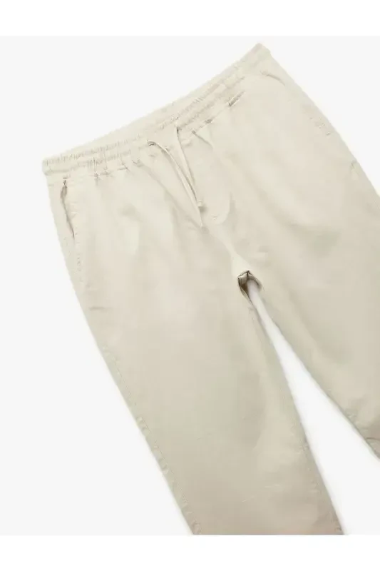 Cho'ntakli detallari bor zig'ir paxta aralashmali belbog'li shim - 5