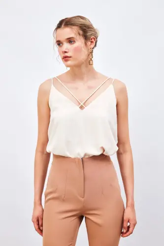 Chopish ip askılı bluz - Bej-BEJ - SATEEN (1)