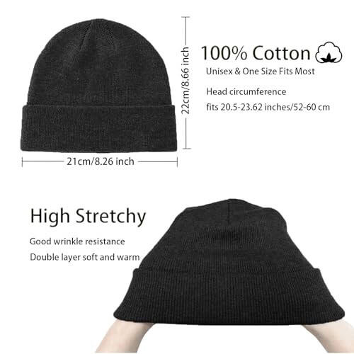 choshion 100% Cotton Beanie Hats for Women Men Winter Soft Warm Knit Cuffed Hats Fisherman Beanie Skull Cap Unisex - 2