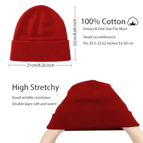 choshion 100% Cotton Beanie Hats for Women Men Winter Soft Warm Knit Cuffed Hats Fisherman Beanie Skull Cap Unisex - 3