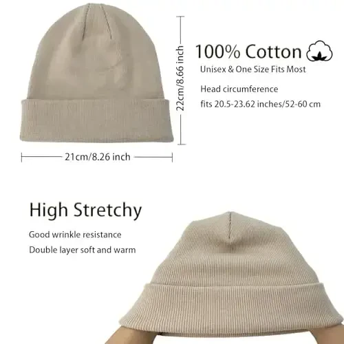 choshion 100% Cotton Beanie Hats for Women Men Winter Soft Warm Knit Cuffed Hats Fisherman Beanie Skull Cap Unisex - CHOSHION (1)