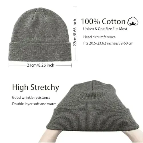 choshion 100% Cotton Beanie Hats for Women Men Winter Soft Warm Knit Cuffed Hats Fisherman Beanie Skull Cap Unisex - 2